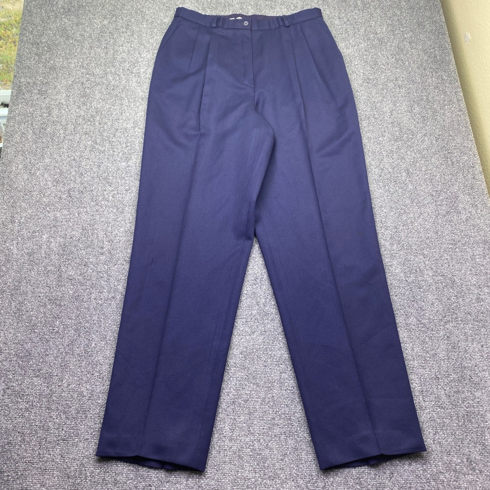 VTG Pendleton Womens 16 Tall Navy Blue Virgin Wool Pleated Trousers Pants USA